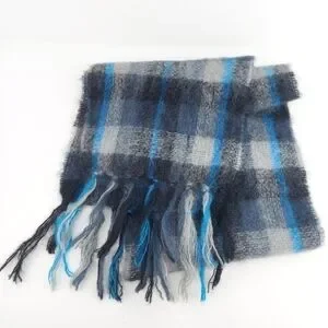 John Hanly Ireland Mohair Wool Blend Scarf Black Gray Blue Unisex