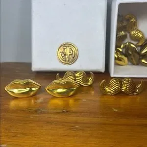 Jonathan Adler Gold Lip and Mustache Card Holder