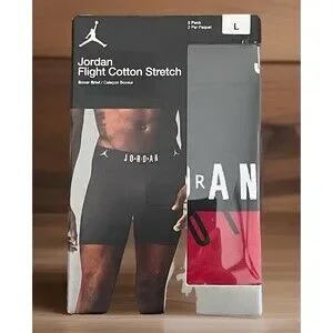 Jordan Boxer Brief Mens Large Jumpman Flight Cotton Stretch 2 Pack Black Red
