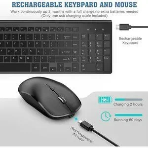 JOYACCESS Rechargeable 2.4G Wireless Keyboard And Mouse Combo Black New