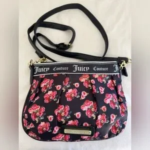 Juicy Couture Black And Pink Floral Small Women's Crossbody Shoulder Bag Purse