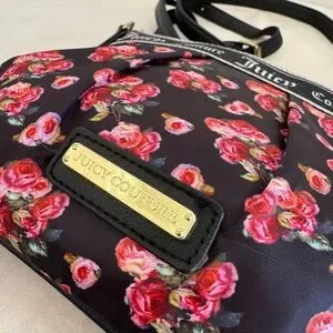 Juicy Couture Black And Pink Floral Small Women's Crossbody Shoulder Bag Purse