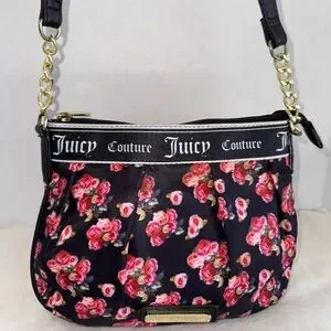 Juicy Couture Black And Pink Floral Small Women's Crossbody Shoulder Bag Purse