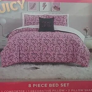 Juicy Couture Pink Comforter Set Luxurious Bedding - Queen