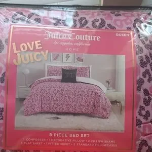 Juicy Couture Pink Comforter Set Luxurious Bedding - Queen