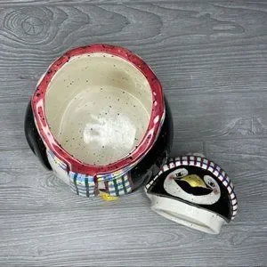 Julie Ueland Penguin Christmas Winter Cookie Jar With Scarf