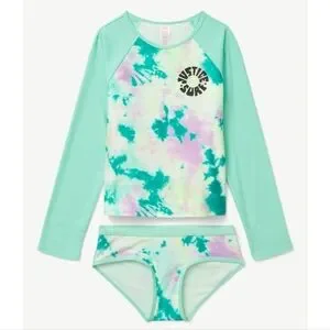 Justice Girls Long Sleeve Rashgaurd Swimsuit Set Size Medium
