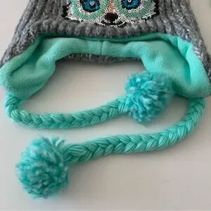 JUSTICE Sparkly Sequined Animal Themed Knit Hat & Gloves One Size