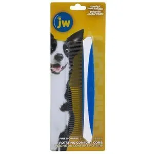 JW Pet Company 8-Inch Gripsoft Rotating Comfort Comb Dog Fine and Coarse blue