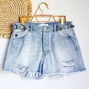 KanCan Side Belt High Rise Cut-off Distressed Denim Jean Shorts Size 9 28