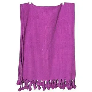 Karma Living Textured Purple Woven Cotton Sofa Throw With Large Pom Pom Fringe