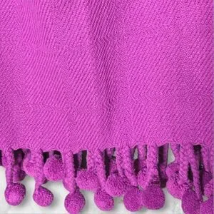 Karma Living Textured Purple Woven Cotton Sofa Throw With Large Pom Pom Fringe