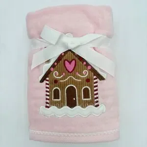 Kassafina Christmas Gingerbread House Embroidered Hand Towels Set Of 2 Pink