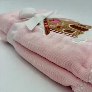 Kassafina Christmas Gingerbread House Embroidered Hand Towels Set Of 2 Pink