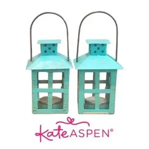 Kate Aspen Set of 2 Vintage Blue Distressed Lantern - Medium