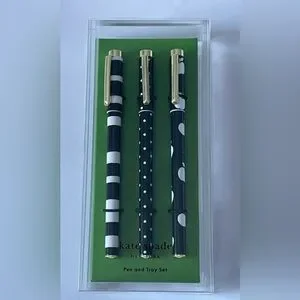 Kate Spade Dots & Stripes Fine Tip Pen Set With Acrylic Tray NEW WITH TAGS