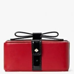 KATE SPADE GIFT/CANDY BOX LEATHER JEWELRY BOX IN RED CURRANT BLACK BOW NEW
