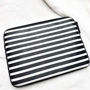 KATE SPADE New York Black & White Stripe Padded IPad Tablet Zip Case