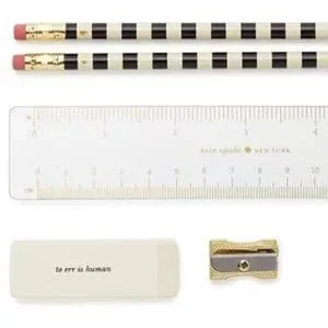 Kate Spade Seersucker Pencil Case Zip Pouch Navy Blue Office School Supplies NWT