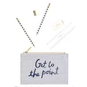 Kate Spade Seersucker Pencil Case Zip Pouch Navy Blue Office School Supplies NWT
