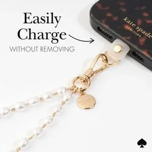 Kate Spade White And Gold Phone Case Strap In Sea Pearl