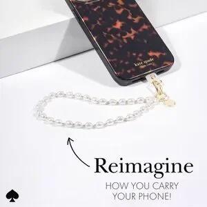 Kate Spade White And Gold Phone Case Strap In Sea Pearl