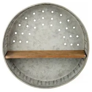 KATHY Farmhouse Rustic Round Gray Metal Wall Wooden Shelf Country Core #0725259