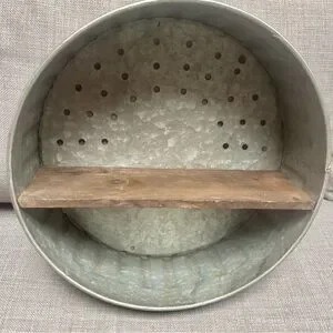 KATHY Farmhouse Rustic Round Gray Metal Wall Wooden Shelf Country Core #0725259