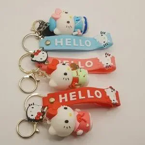 Kawaii Hello Kitty 3D Keychain Bag Charm PendantKeyring Lanyard Car Jewelry