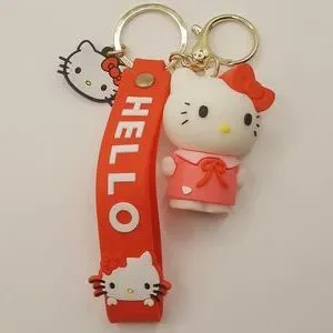 Kawaii Hello Kitty 3D Keychain Bag Charm PendantKeyring Lanyard Car Jewelry