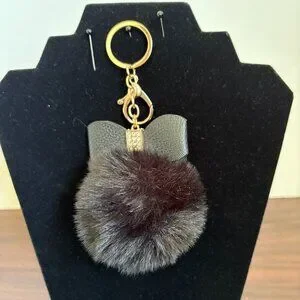 Keychain Bow Rhinestone Pom Pom Fluffy Faux Fur Women Bags Craft Charm New