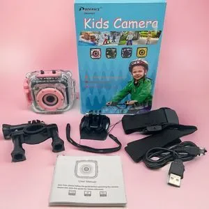 Kids Action Camera Pink Underwater W/Waterproof Hard Case & Mounting Accessories
