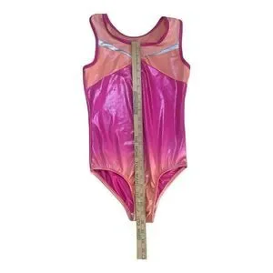 Kids Girls Gymnastics Pink Studded Leotard Size XL14/16) Sports Training Dance