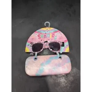 Kids Glitter Sunglasses UV400 Protection Flowers Girls Matching Hard Case