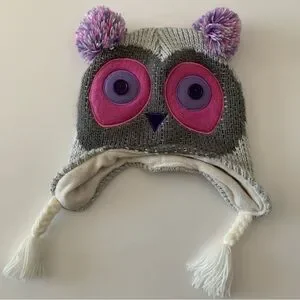 Kids Knit Owl Hat With Matching Pocket Scarf One Size