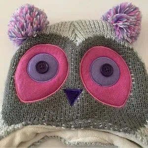 Kids Knit Owl Hat With Matching Pocket Scarf One Size