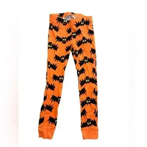 Kids Old Navy Halloween Orange Black Pajama Set Bats Moon Size 8