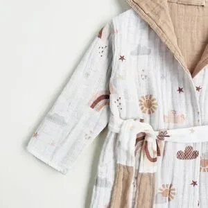 KIDS Organic Muslin Cotton Bathrobe - Reversible Rainbow