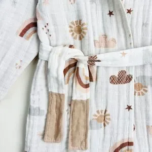 KIDS Organic Muslin Cotton Bathrobe - Reversible Rainbow