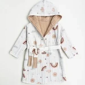 KIDS Organic Muslin Cotton Bathrobe - Reversible Rainbow