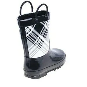 Kids Rainboots Faux Fur Lined Rain Boots K-1560 Black Plaid Size 12
