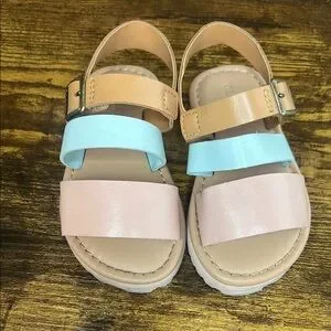 Kids Sandals With Adjustable Straps - Tan Blue And Pink