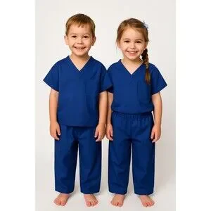 Kids Scrubs Set Size 5/6 Navy Blue Natural Uniforms Unisex Doctor Nurse Medical