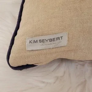 Kim Seybert Sequin Embellished Decorative Cotton Pillow Navy And Linen 13 X 15