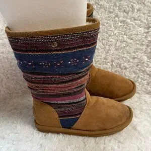 KOOLABURRA MYKA CHESTNUT SUEDE TRIBAL KILIM BOHO BOOTS SZ 5