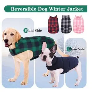 Kouser British Style Green Plaid Winter Dog Coat Jacket Reversible Size L NEW