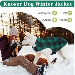 Kouser British Style Green Plaid Winter Dog Coat Jacket Reversible Size L NEW