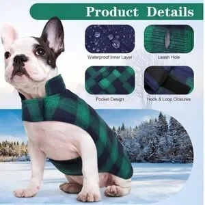 Kouser British Style Green Plaid Winter Dog Coat Jacket Reversible Size L NEW