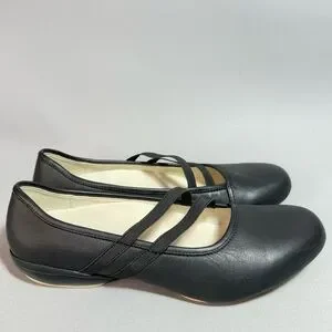 KURU Bella Black Leather Elastic Strap Mary Jane Ballet Flats