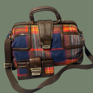 L.A.M.B. Tartan Plaid Red & Blue Crossbody Bag Duffel Bag With Matching Wallet